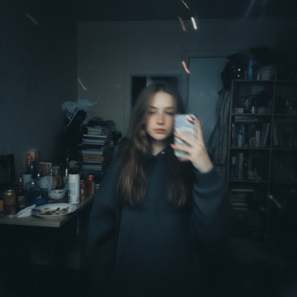 Bad source photo example for AI Barbie filter - blurry, dark lighting